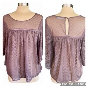Maurices Light Brown Sheer Lace Top Short Sleeve Size XL Fairy Grunge Whimsygoth